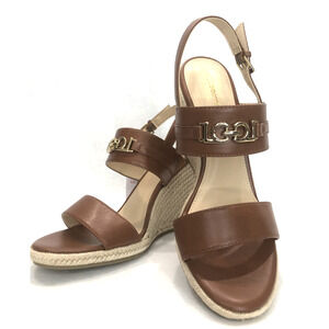 Cognac Espadrille Size 9 Wedge Sandals Mediterranean Inspired Casual Summer -New